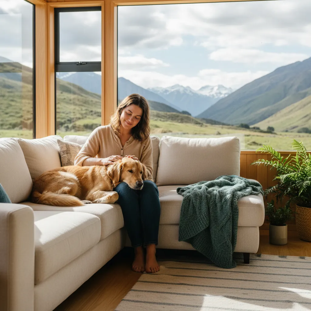 Owner seeking comfort from their emotional support dog at home