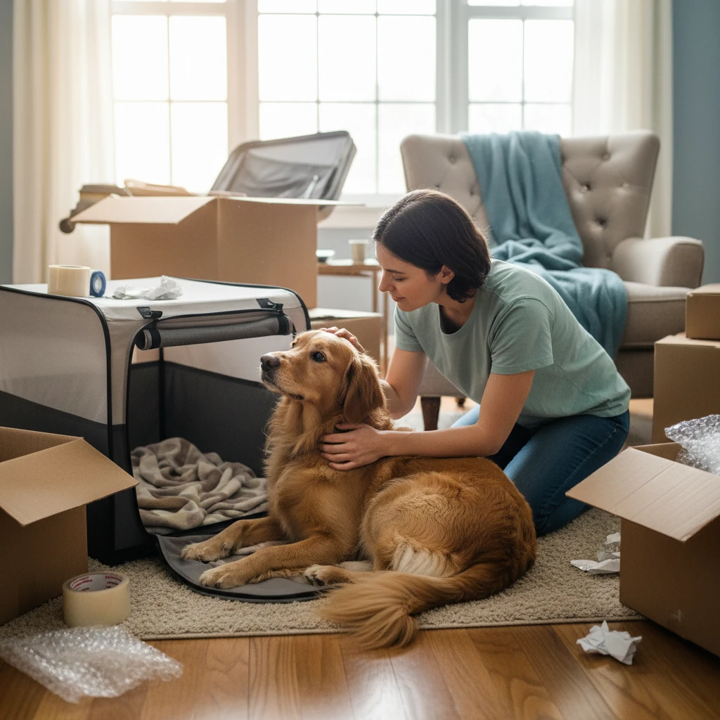 Acclimatizing therapy dog to travel crate