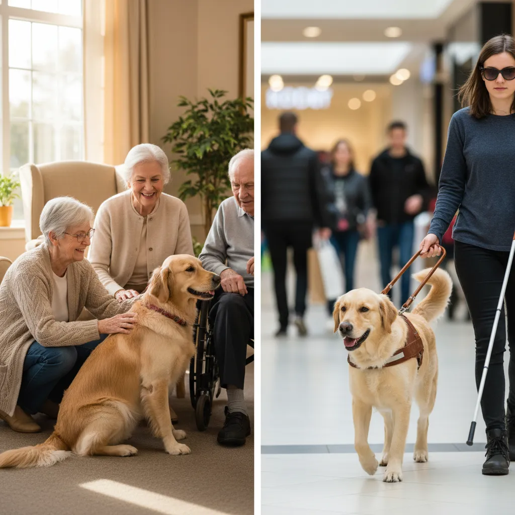Comparison between a therapy dog in a nursing home and a working assistance dog in a mall