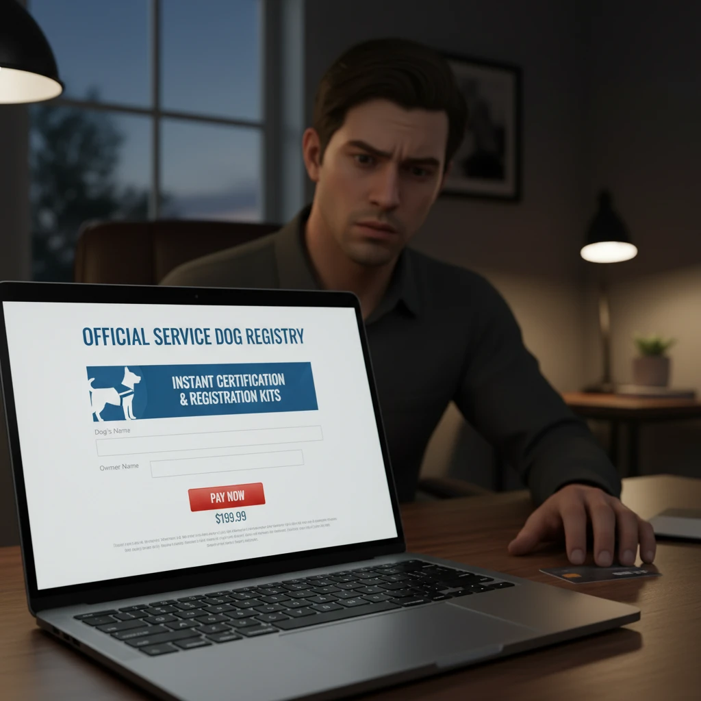 Deceptive online service dog registry website on laptop screen