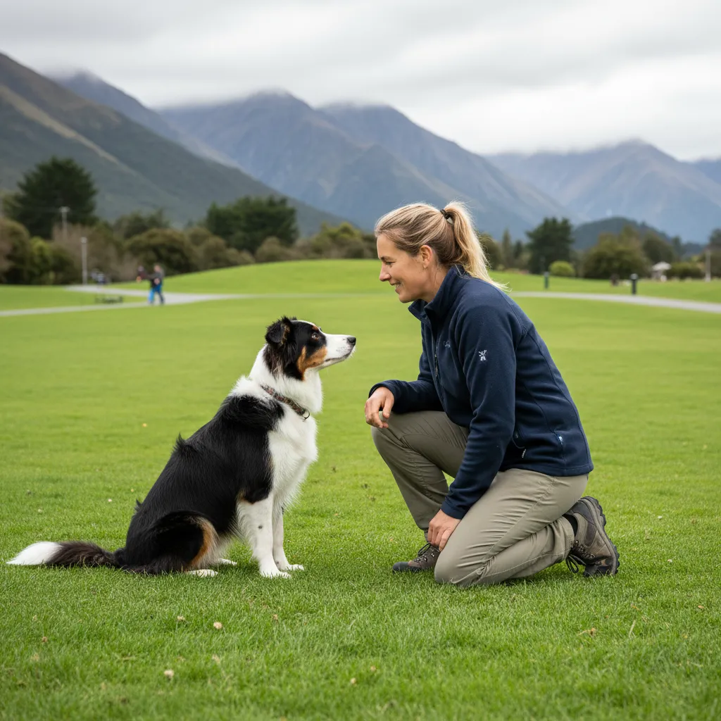Border Collie performing attention drills with trainer