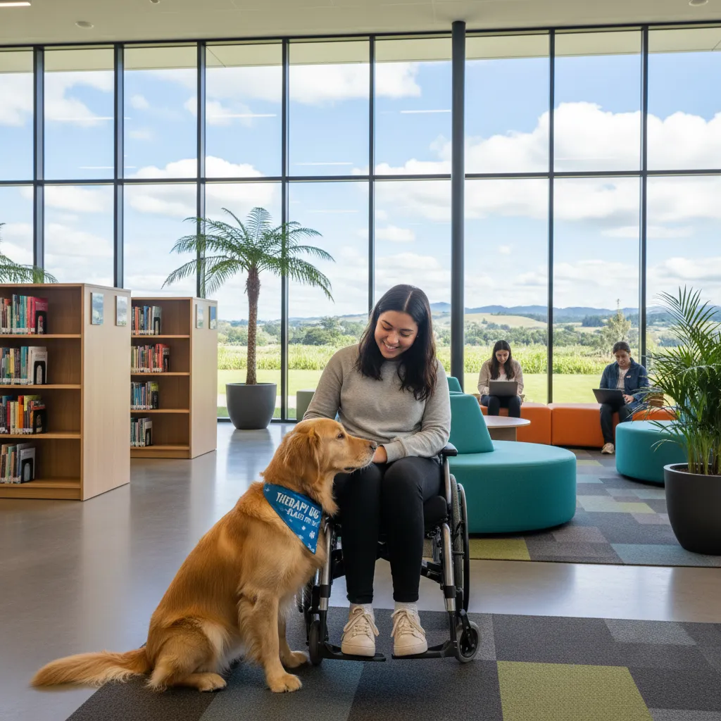 Therapy dog working in a New Zealand community setting