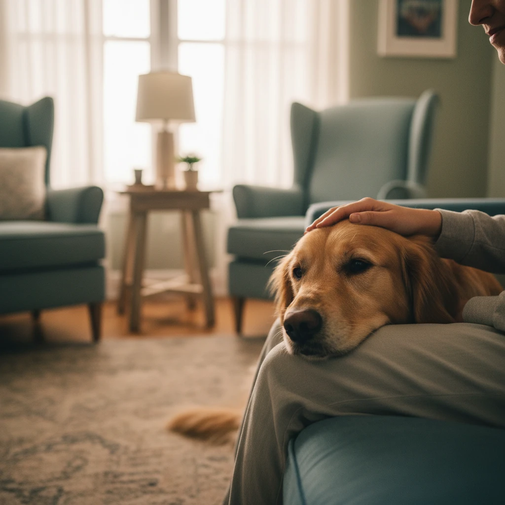 Therapy dog providing emotional support during a counselling session