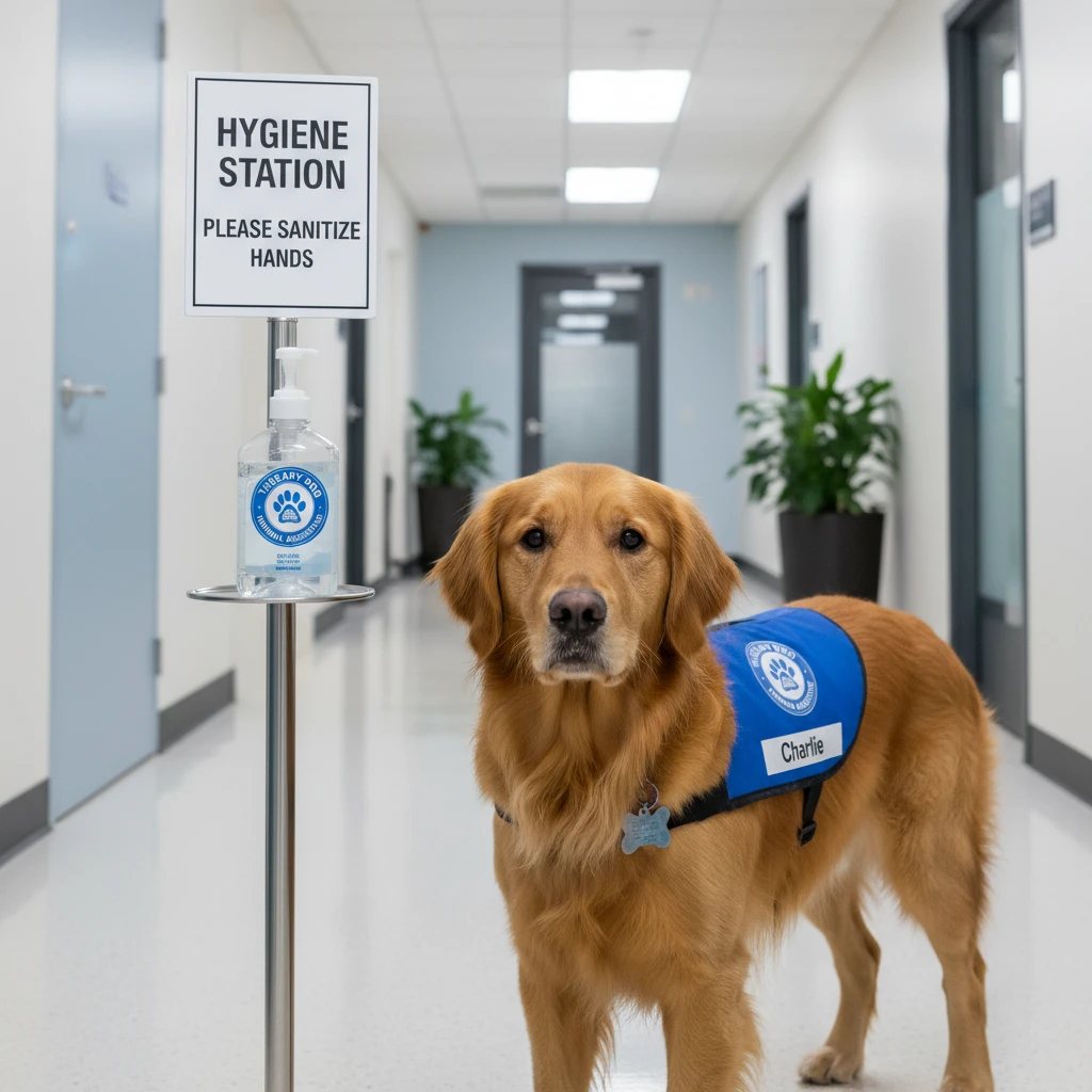 Therapy dog hygiene and safety protocols in a clinic