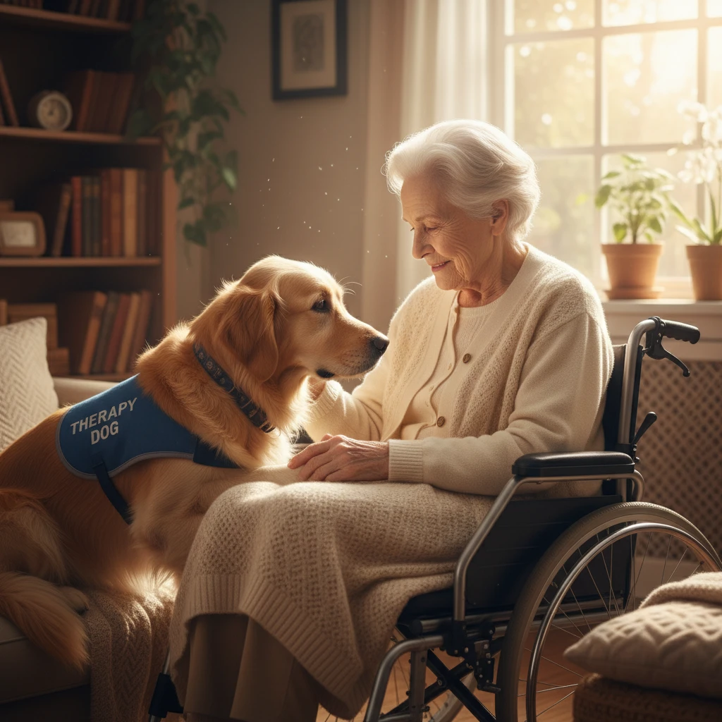 Therapy dog providing comfort in a healthcare setting