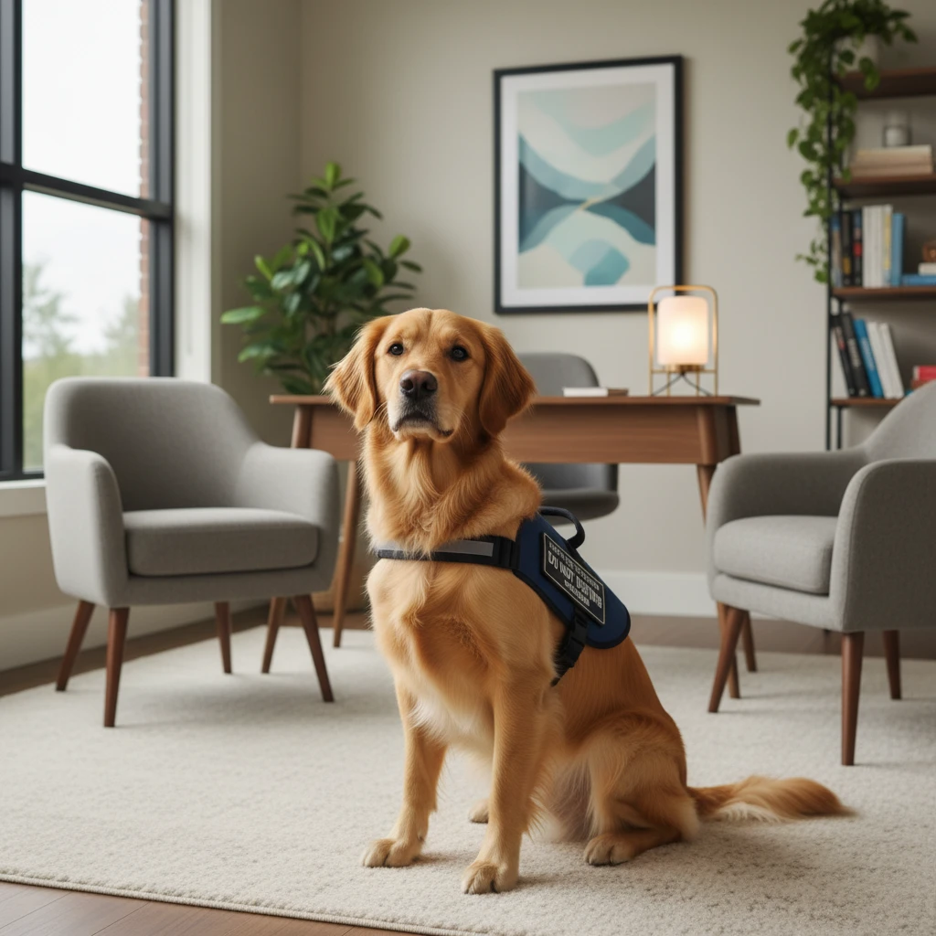 Therapy dog in a professional business setting