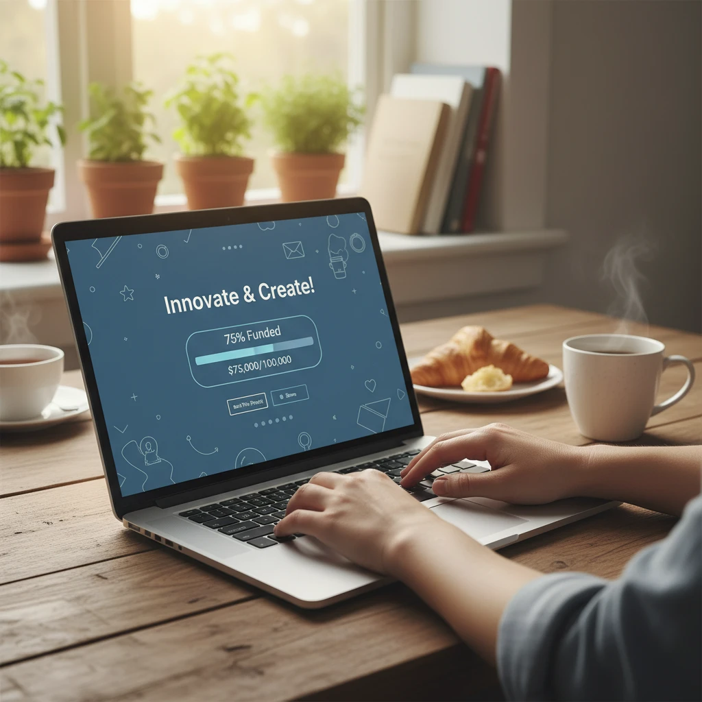 Setting up a crowdfunding campaign on a laptop