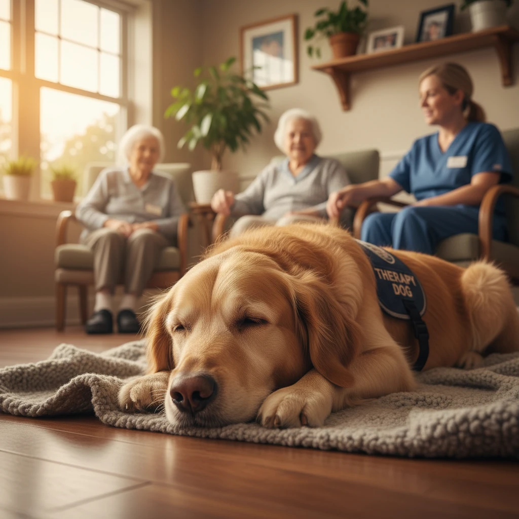 Retired therapy dog in a New Zealand rest home