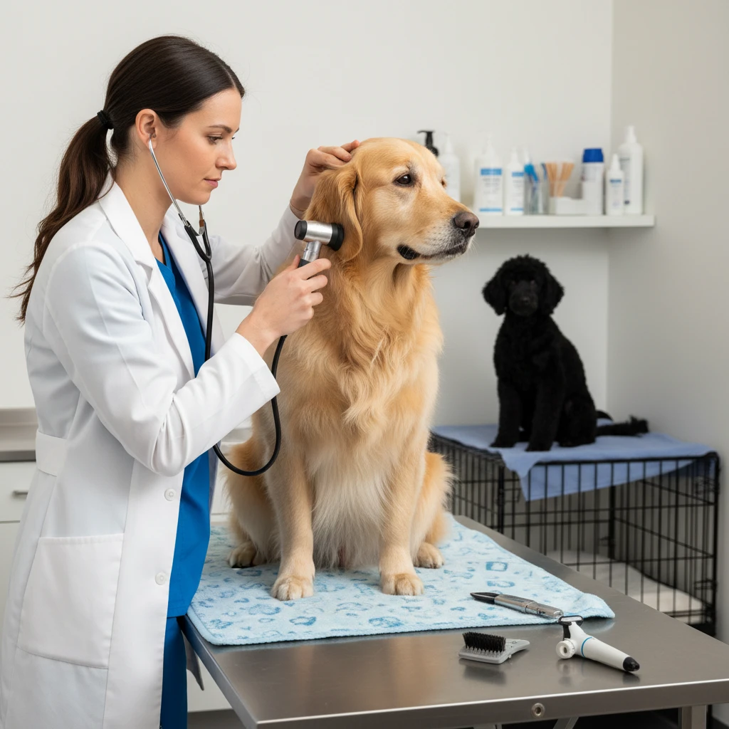 Veterinarian performing health check for zoonotic disease prevention