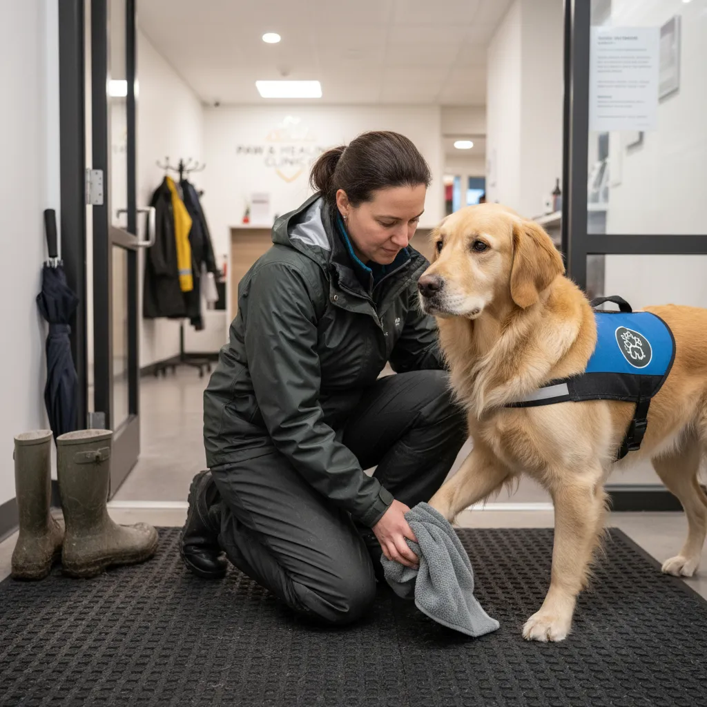 Cleaning therapy dog paws for hygiene safety