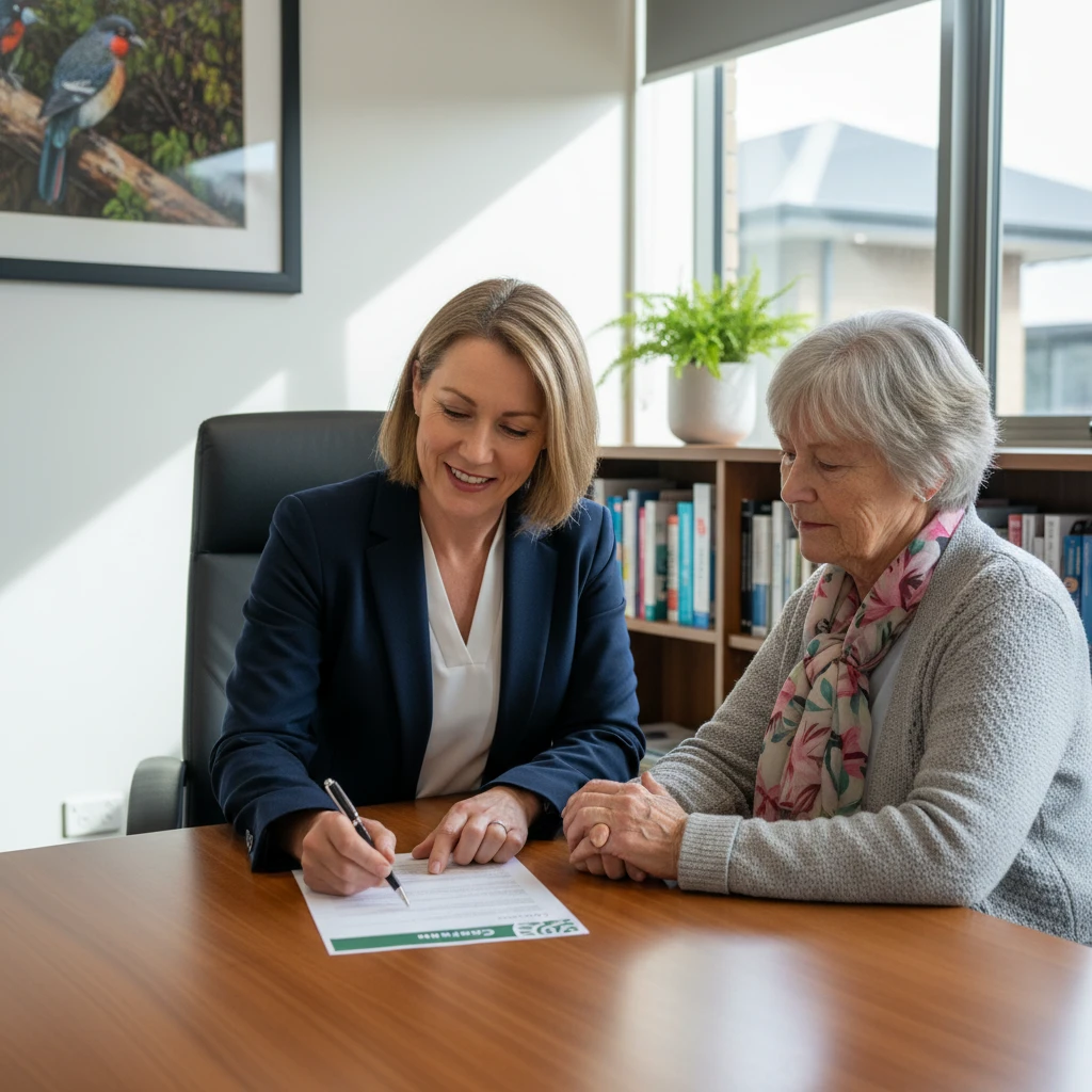 Care manager discussing informed consent documentation with resident