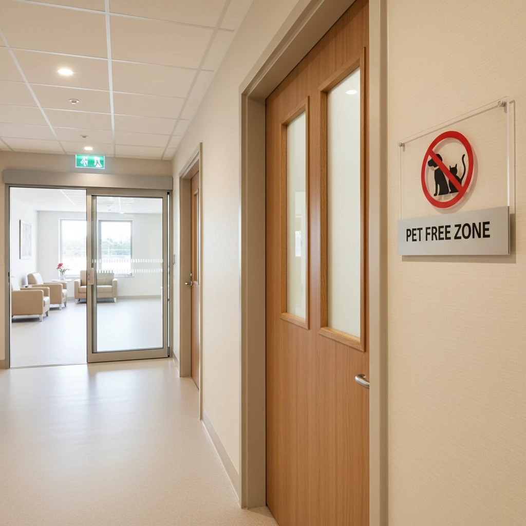 Signage indicating a pet-free zone in a rest home