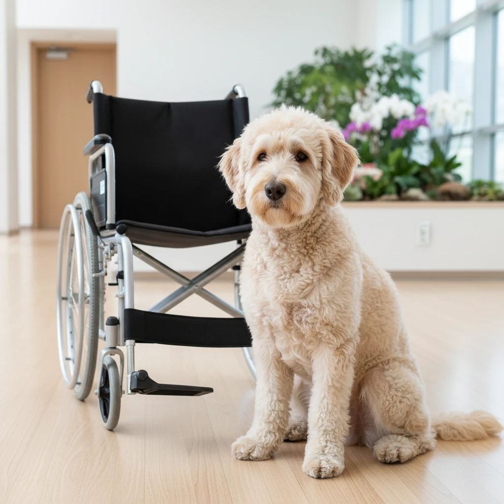 Hypoallergenic therapy dog visiting a resident