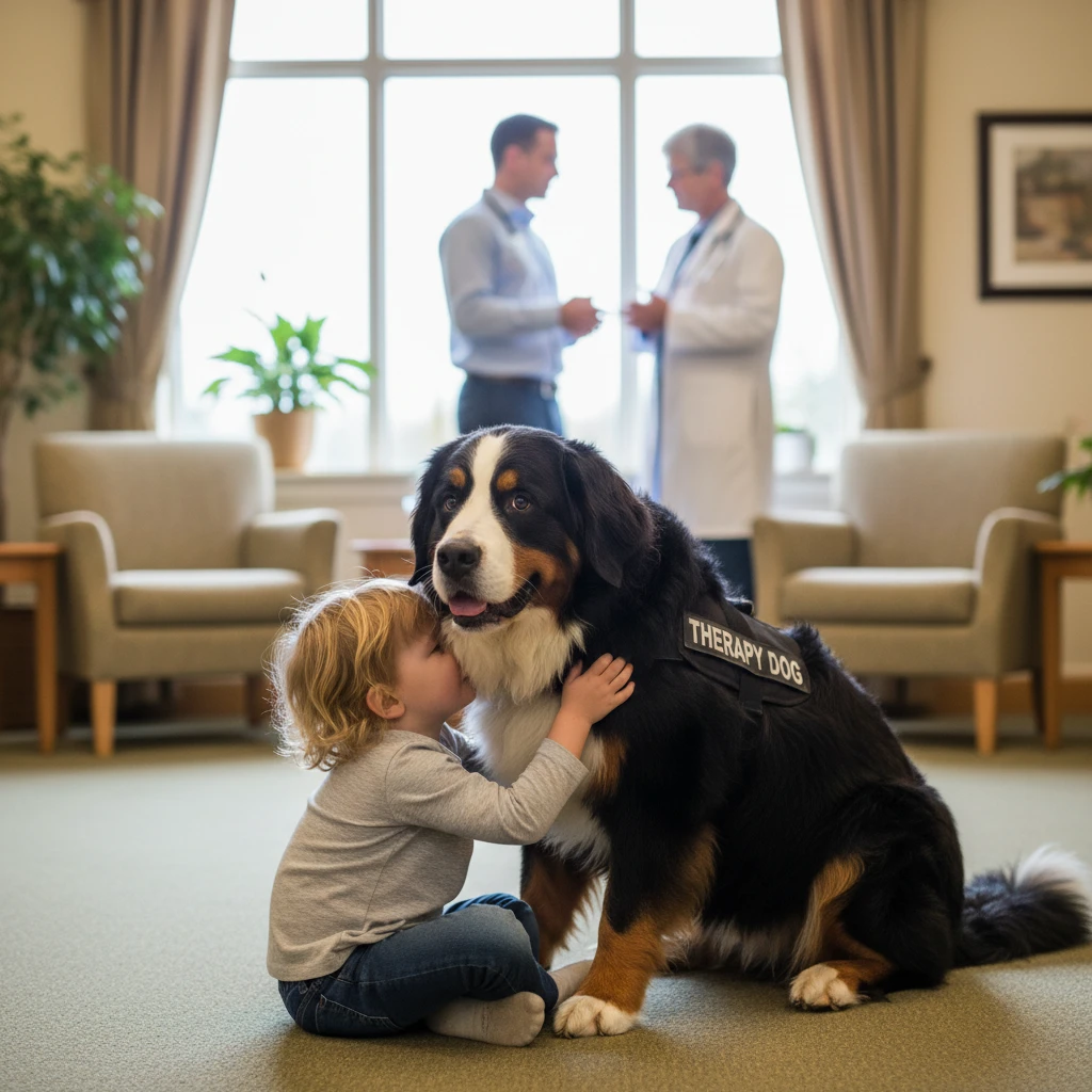 Therapy dog supporting a grieving child