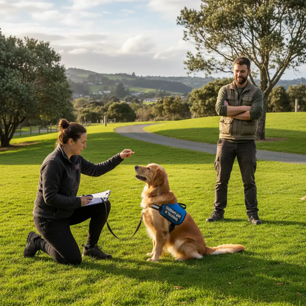Therapy dog undergoing temperament assessment