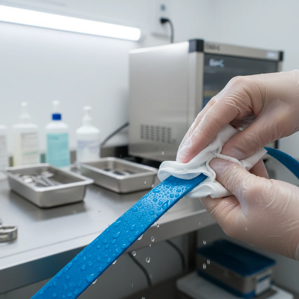 Disinfecting Biothane leash with hospital grade wipes