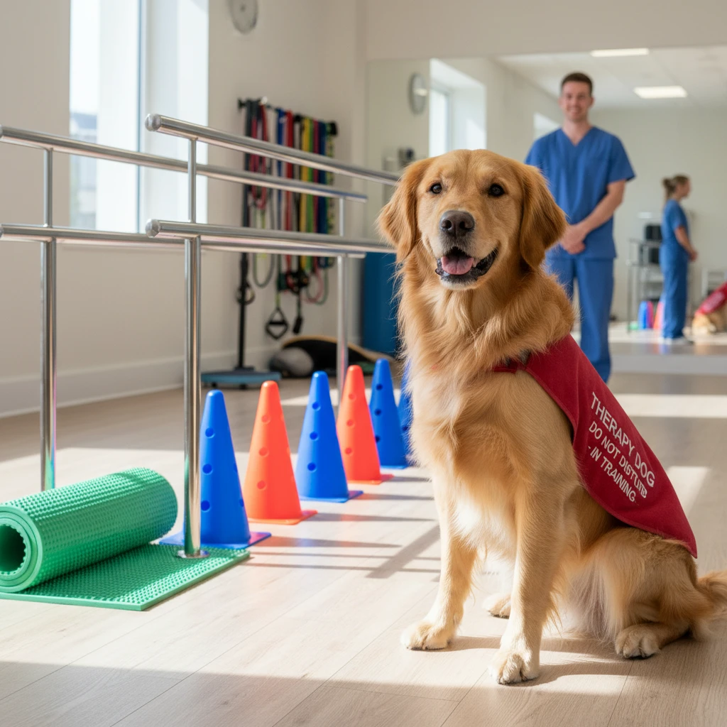 Professional therapy dog in a New Zealand clinical setting