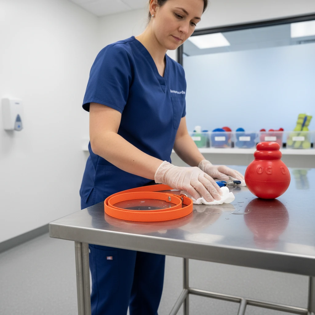 Sanitizing therapy dog equipment for infection control