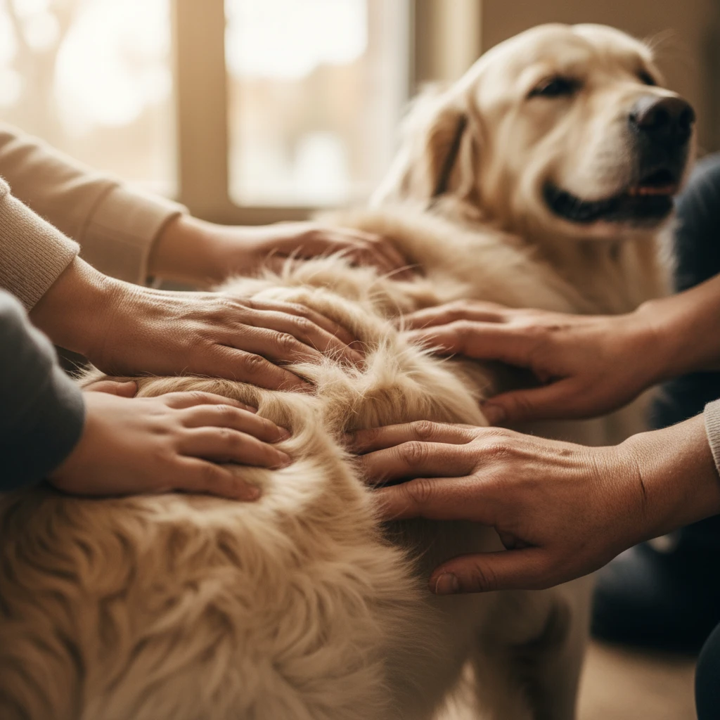 Community bonding through therapy dog interaction