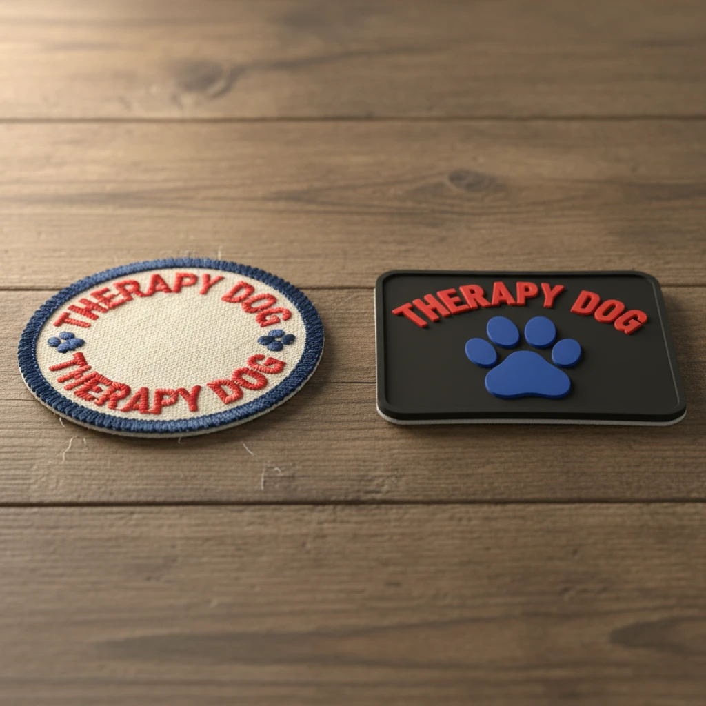 Comparison of embroidered vs PVC therapy dog patches