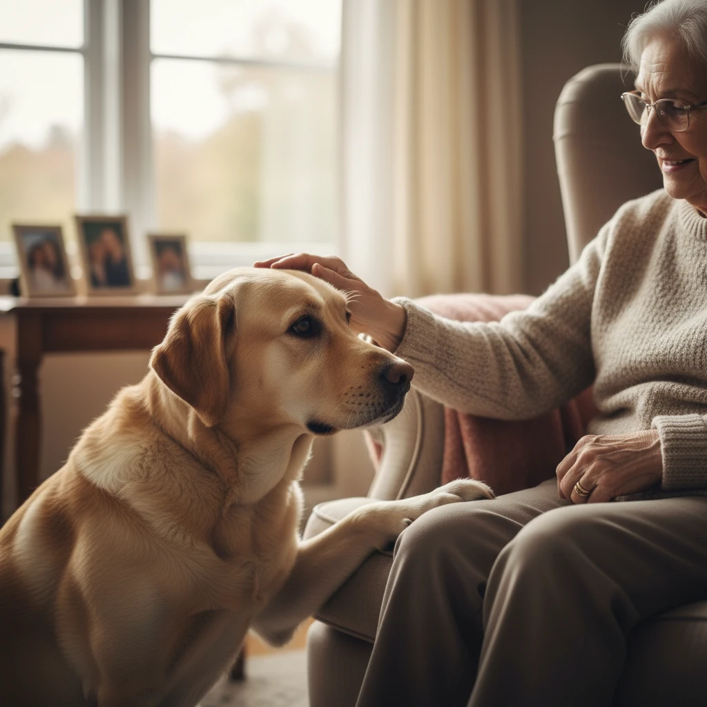 Labrador Retriever practicing calm greetings for therapy work