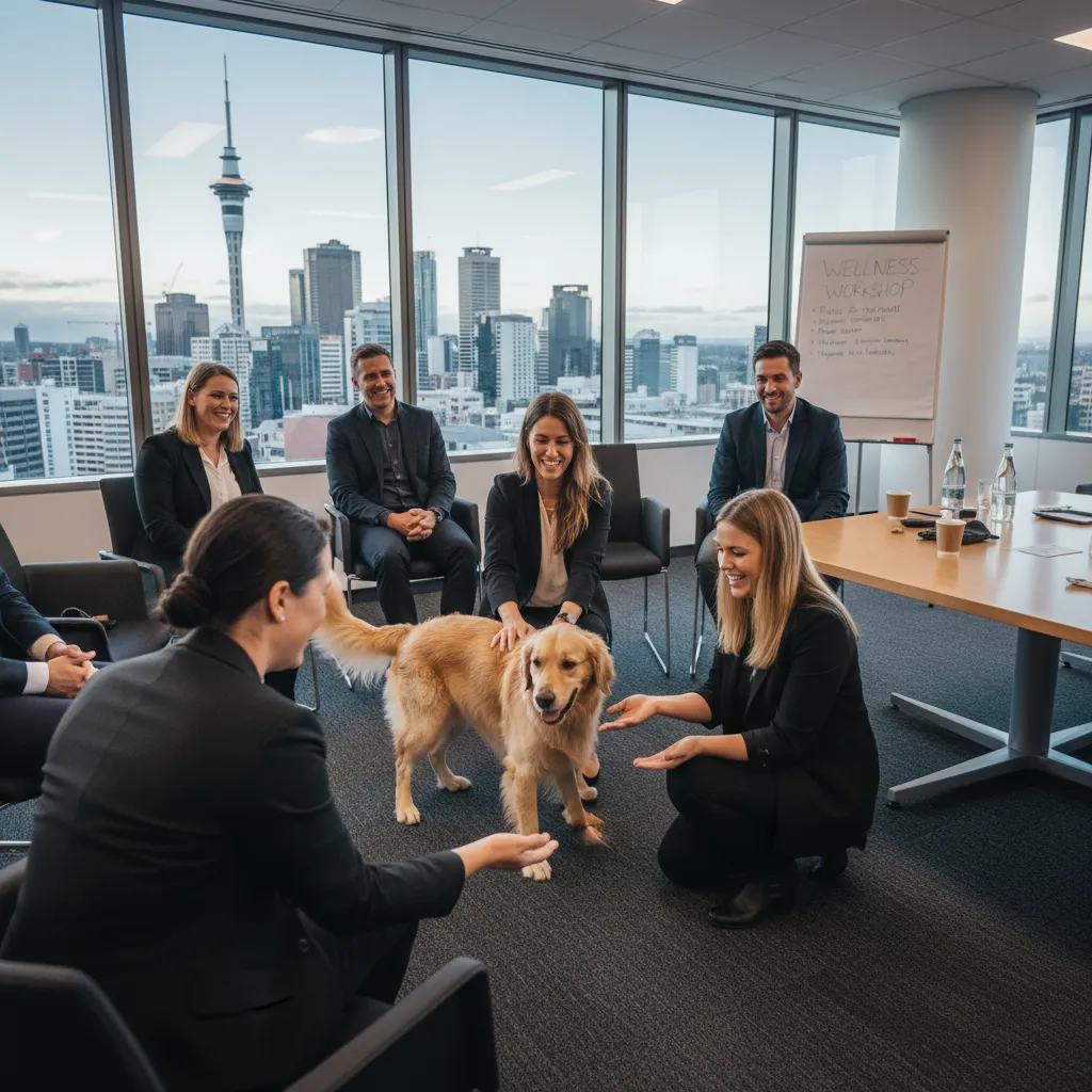 Corporate wellness animal assisted therapy session