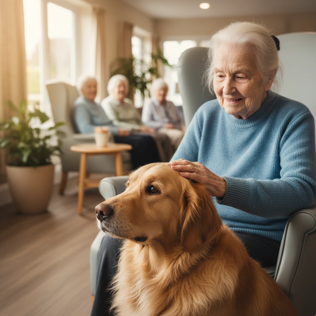 St John Therapy Pet visiting an elderly resident in New Zealand
