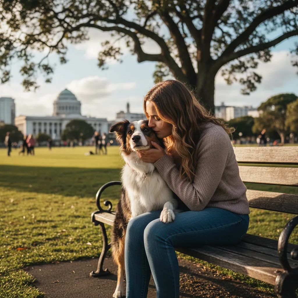 Woman talking to therapy dog for non-judgmental support