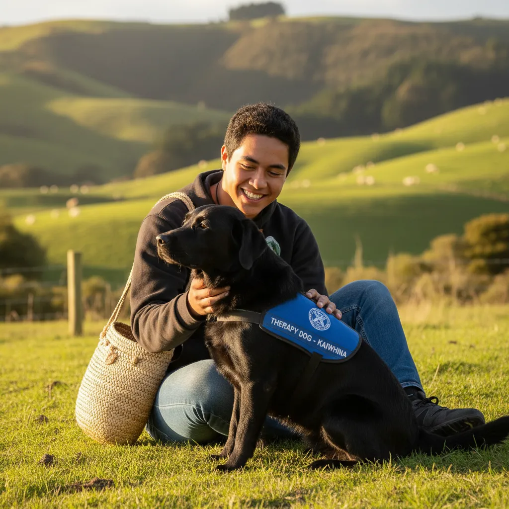 Māori youth interacting with therapy dog