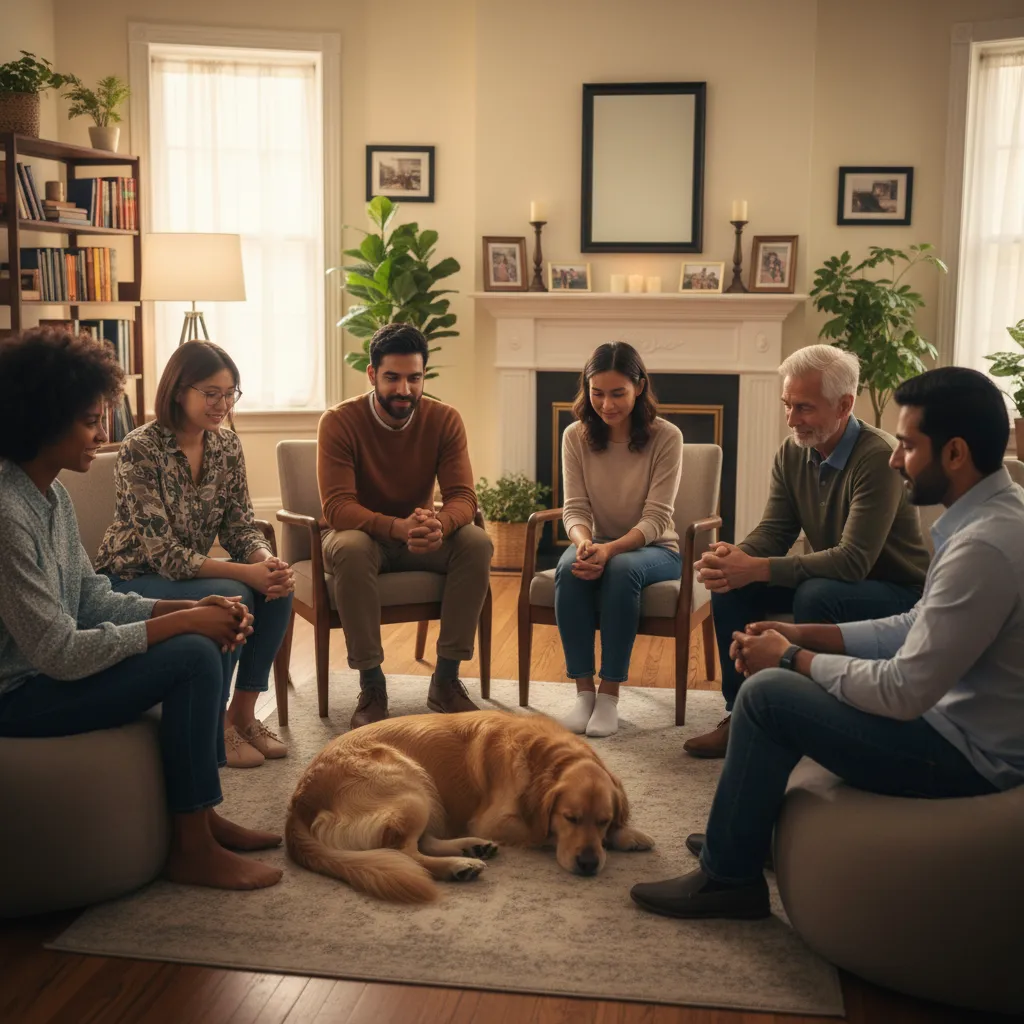 Therapy dog facilitating a whānau counseling session