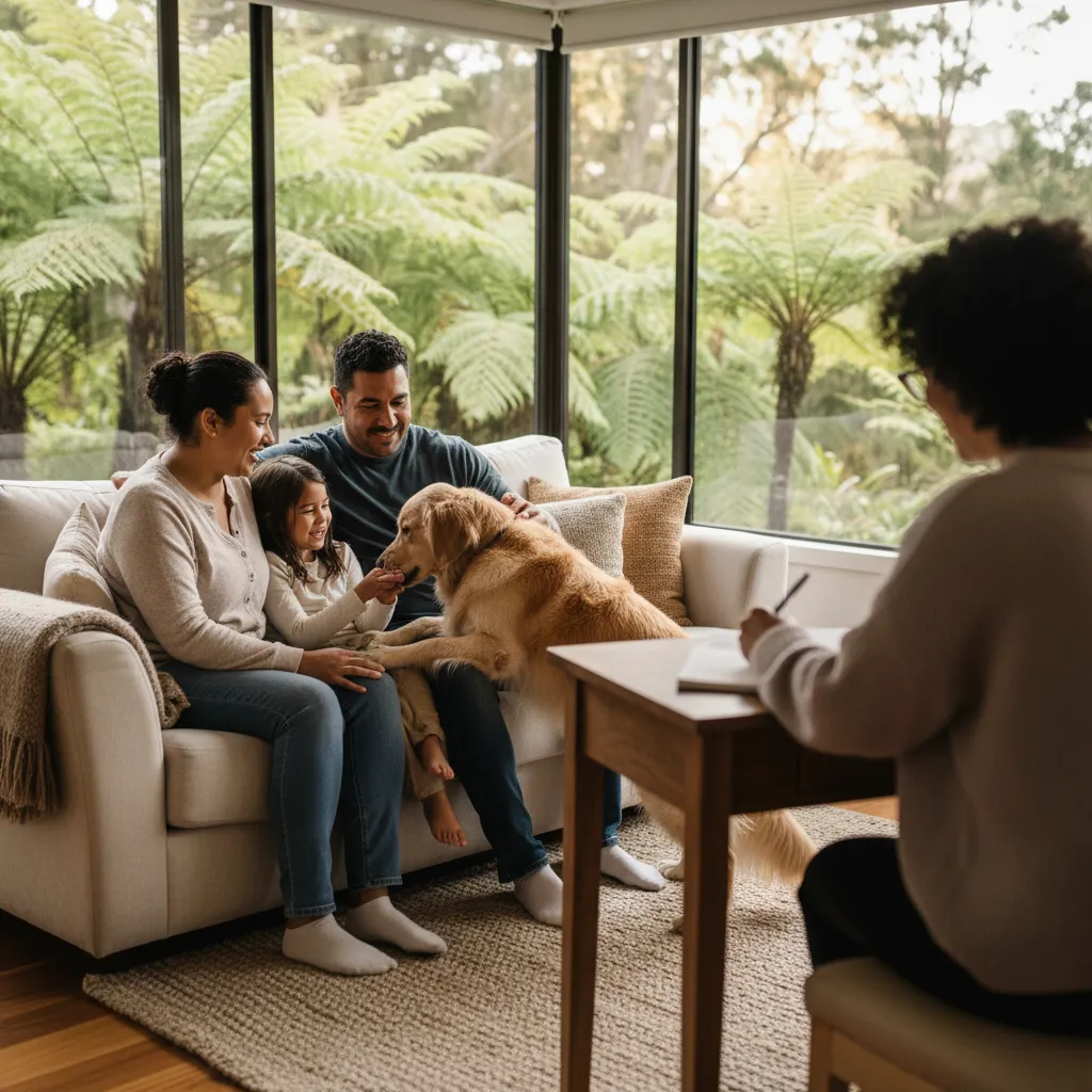 Family therapy with dogs NZ session focusing on Taha Whānau connection
