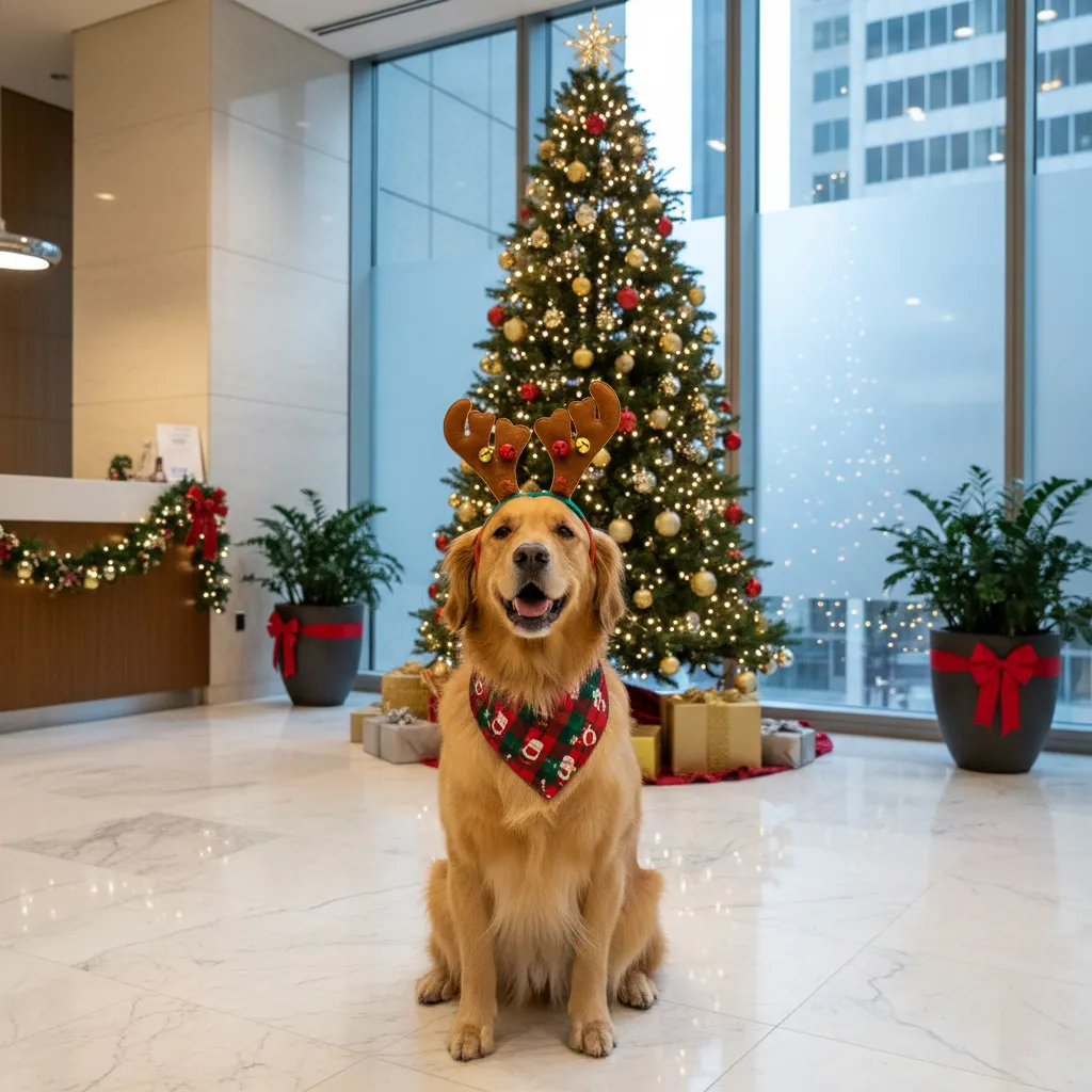 Christmas themed corporate wellness dog visit in New Zealand