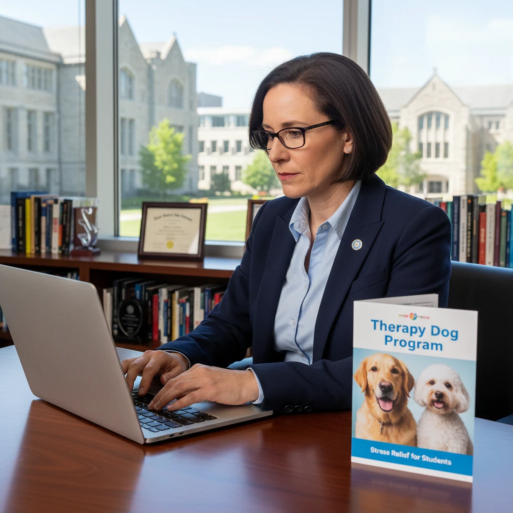 University administrator requesting a quote for therapy dogs
