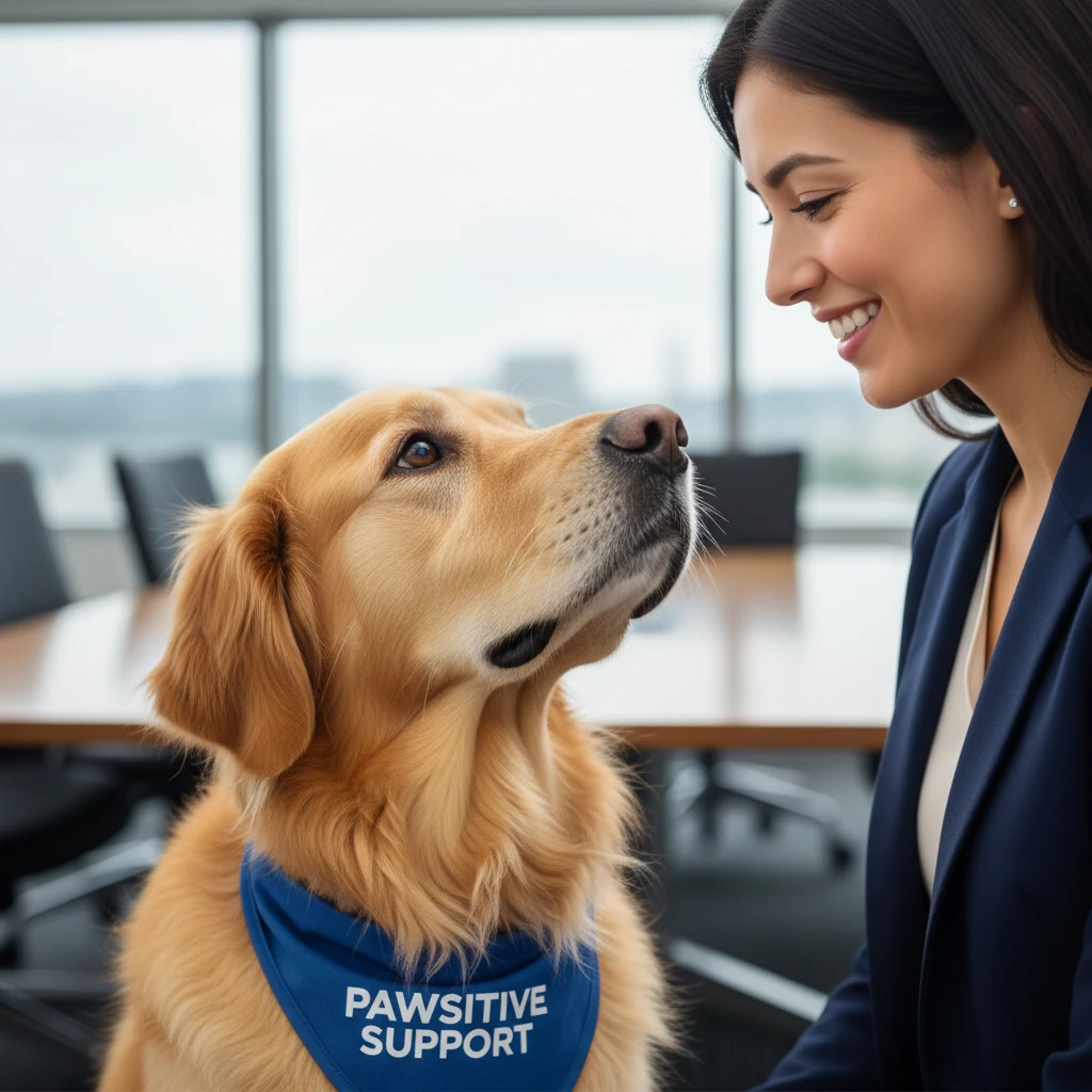 Therapy dog engaging with a corporate executive