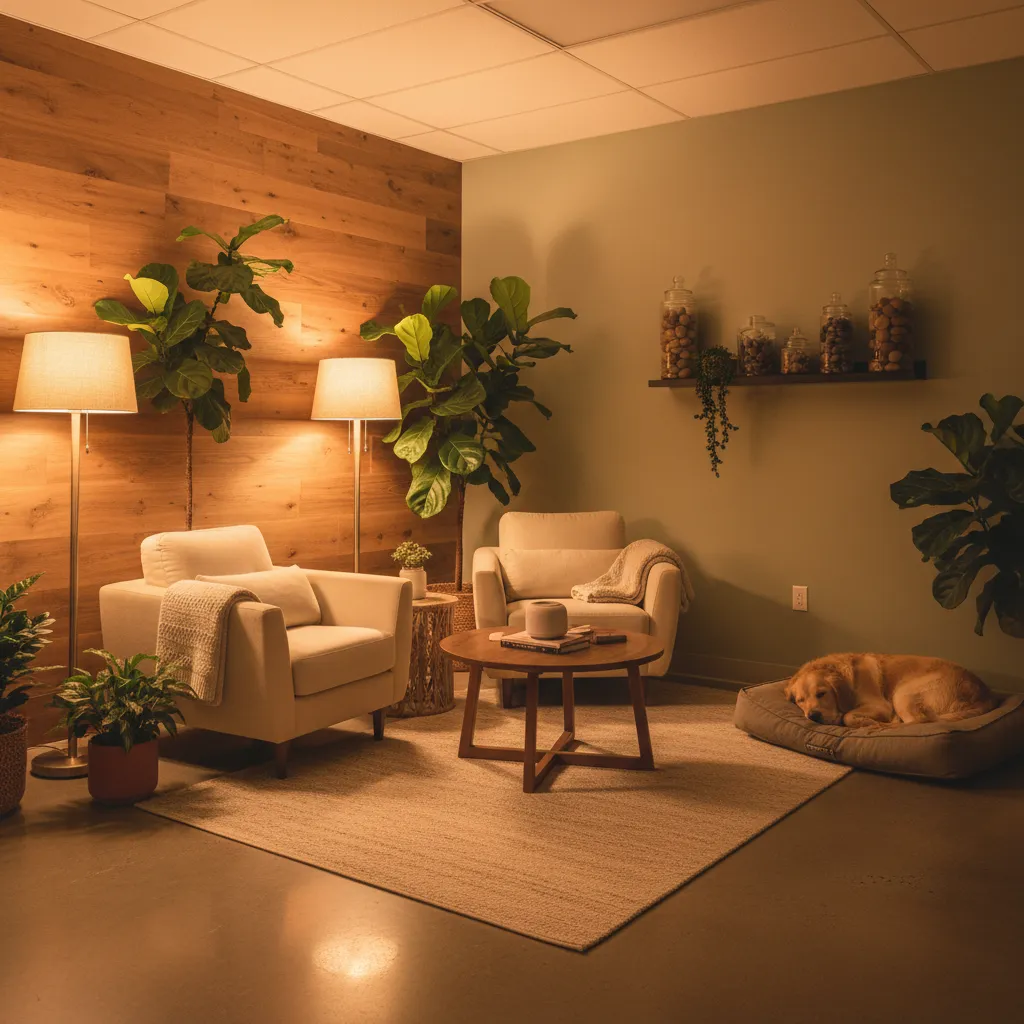 Sensory wellness room with therapy animal