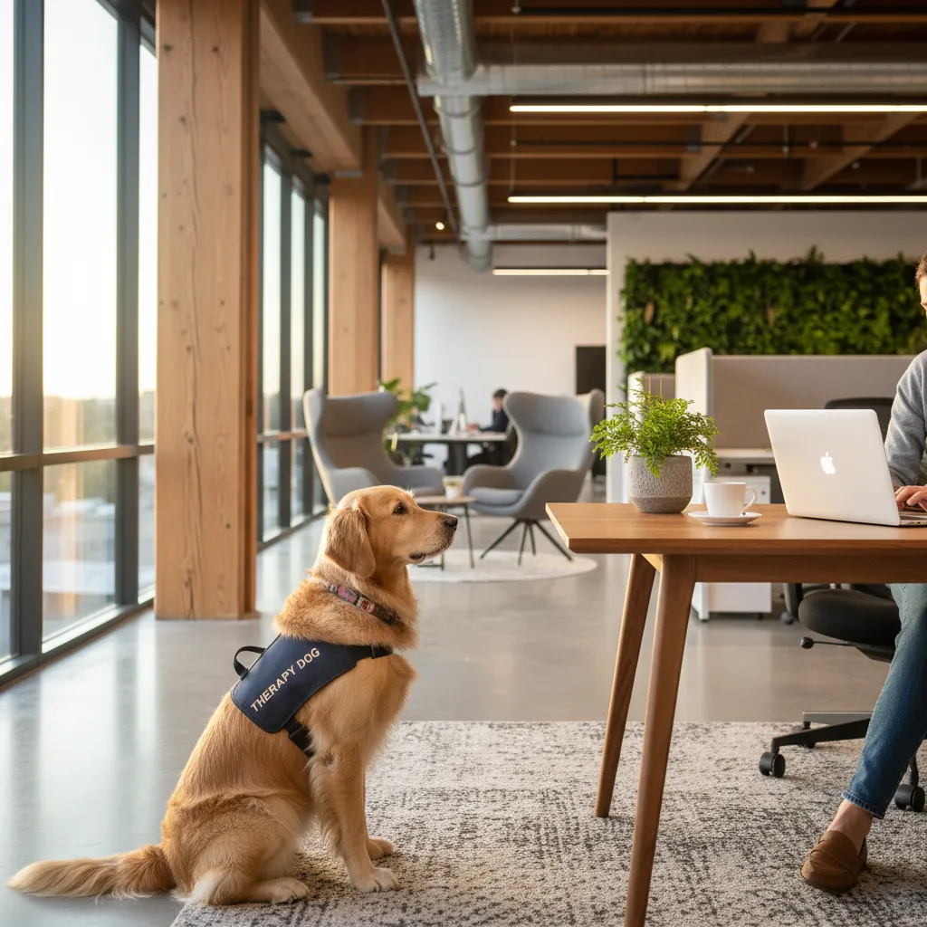 Therapy dog in a modern NZ office setting
