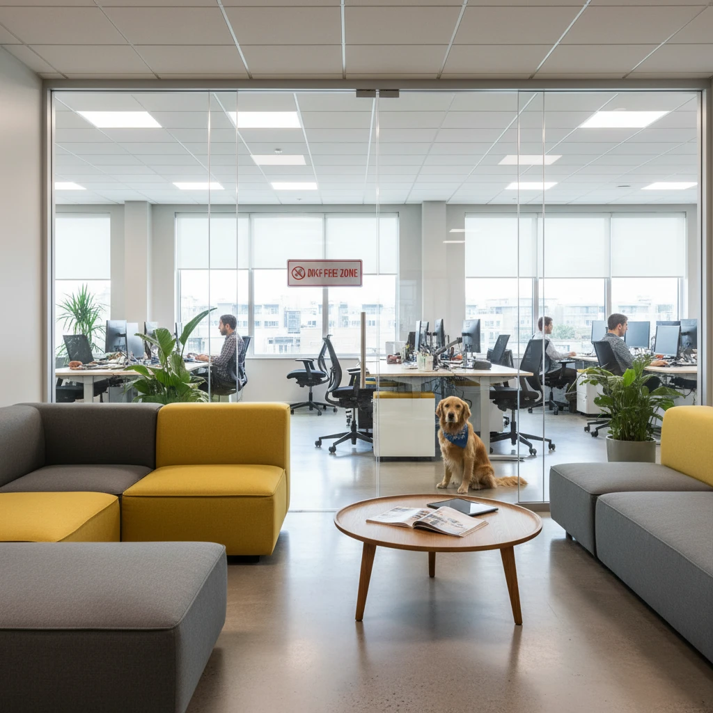 Dog free zone signage in office