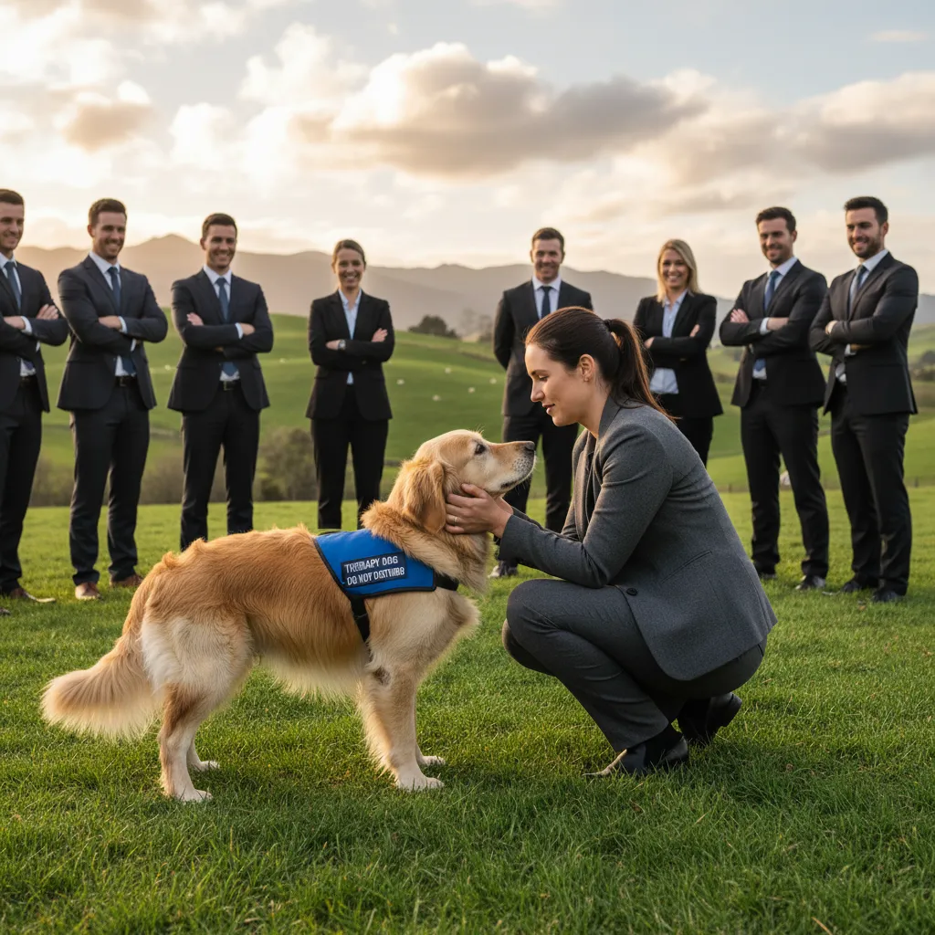 Communication exercises with therapy dogs for corporate teams
