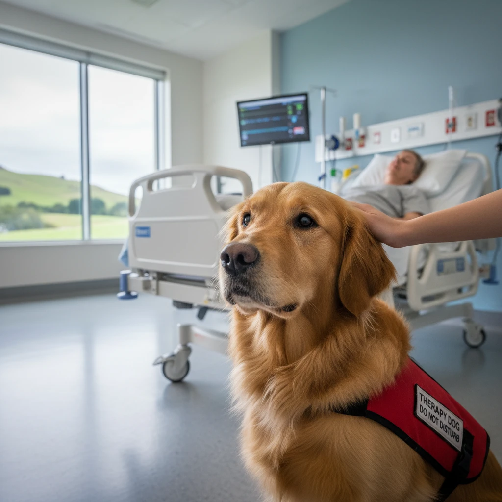 Clinical animal assisted therapy dog in a New Zealand hospital setting