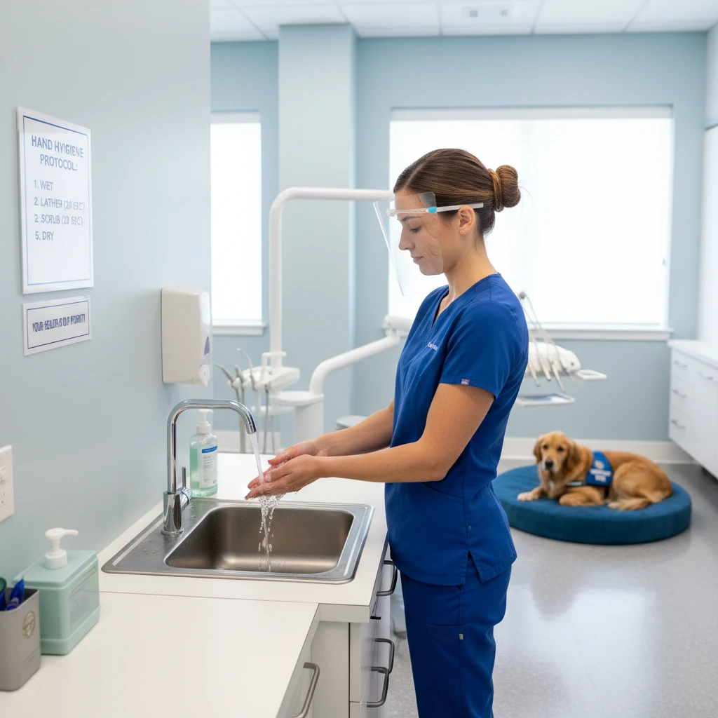 Dental hygiene protocols with therapy dog in clinic