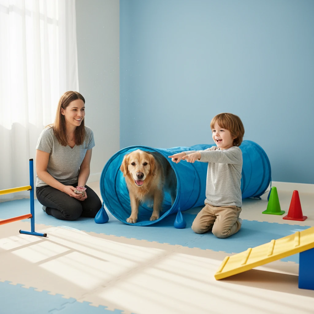 Using agility equipment for speech therapy preposition activities