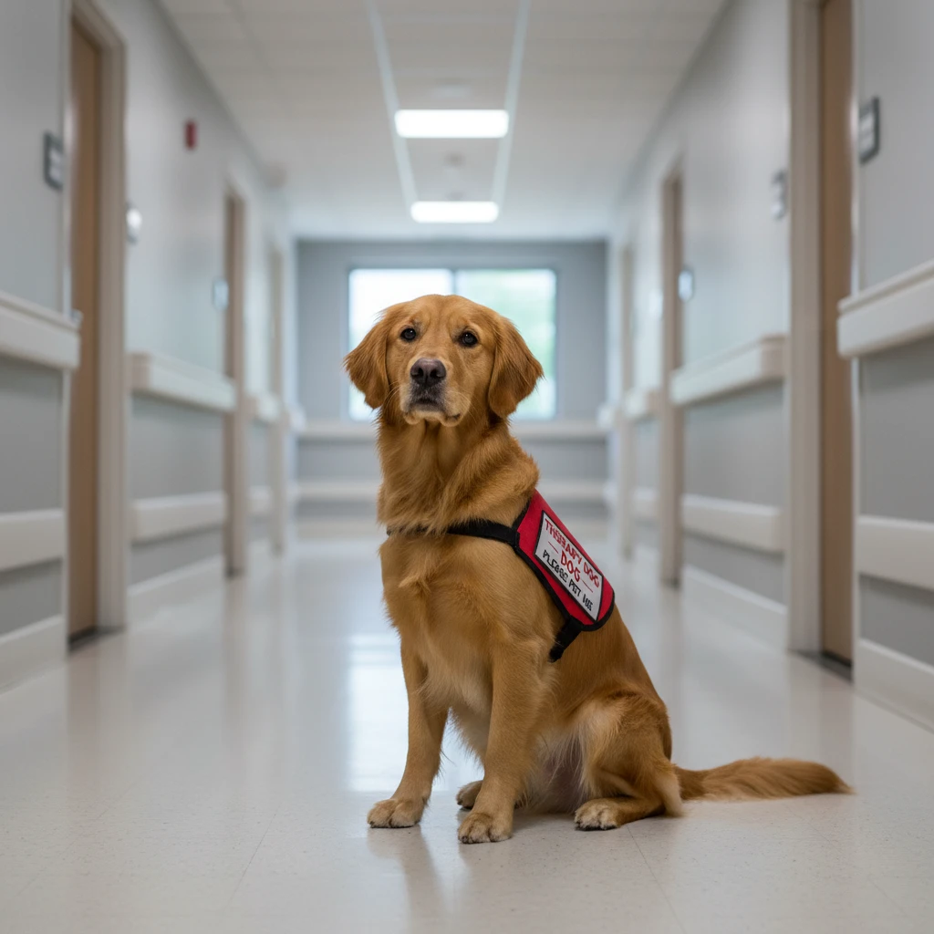 Therapy dog in a New Zealand hospital setting