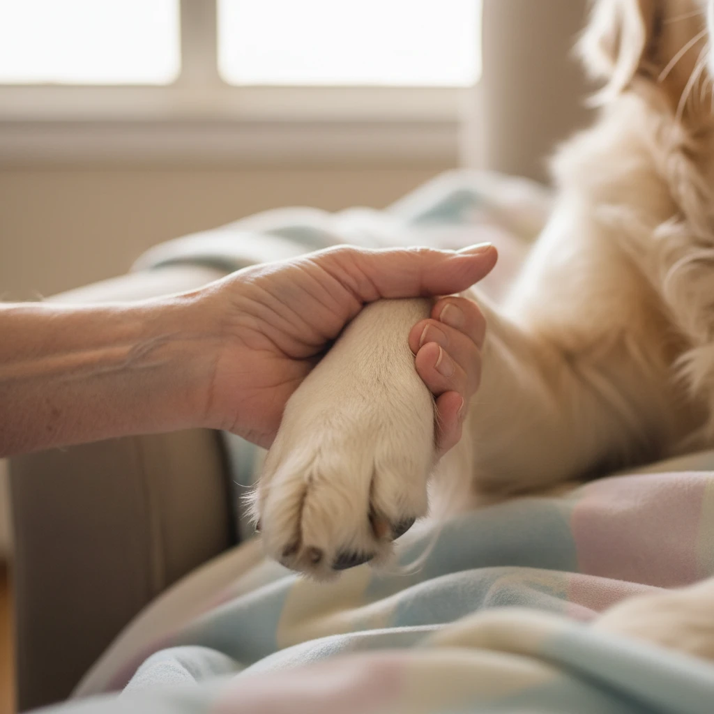 Therapy dog providing palliative support to a senior citizen