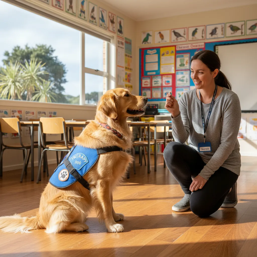 Therapy dog training NZ classroom session