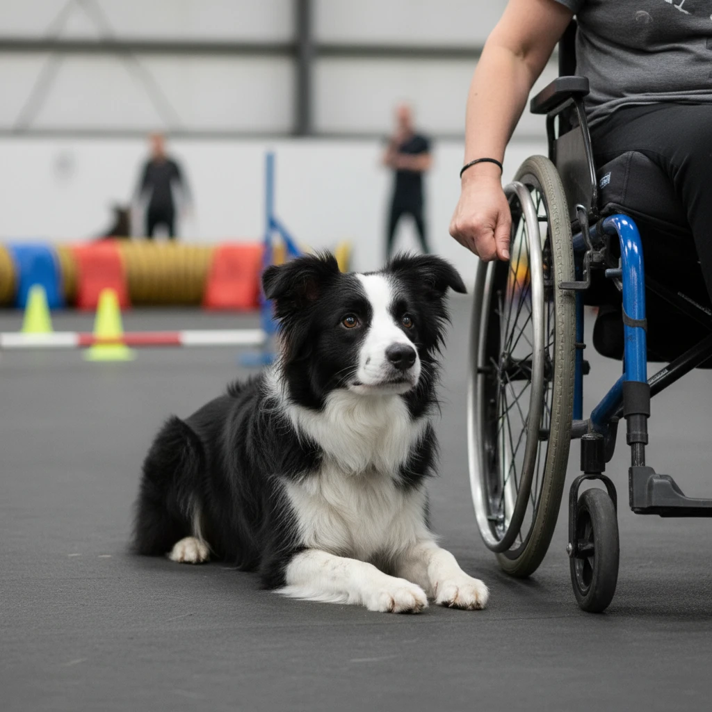 Dog demonstrating impulse control around medical equipment