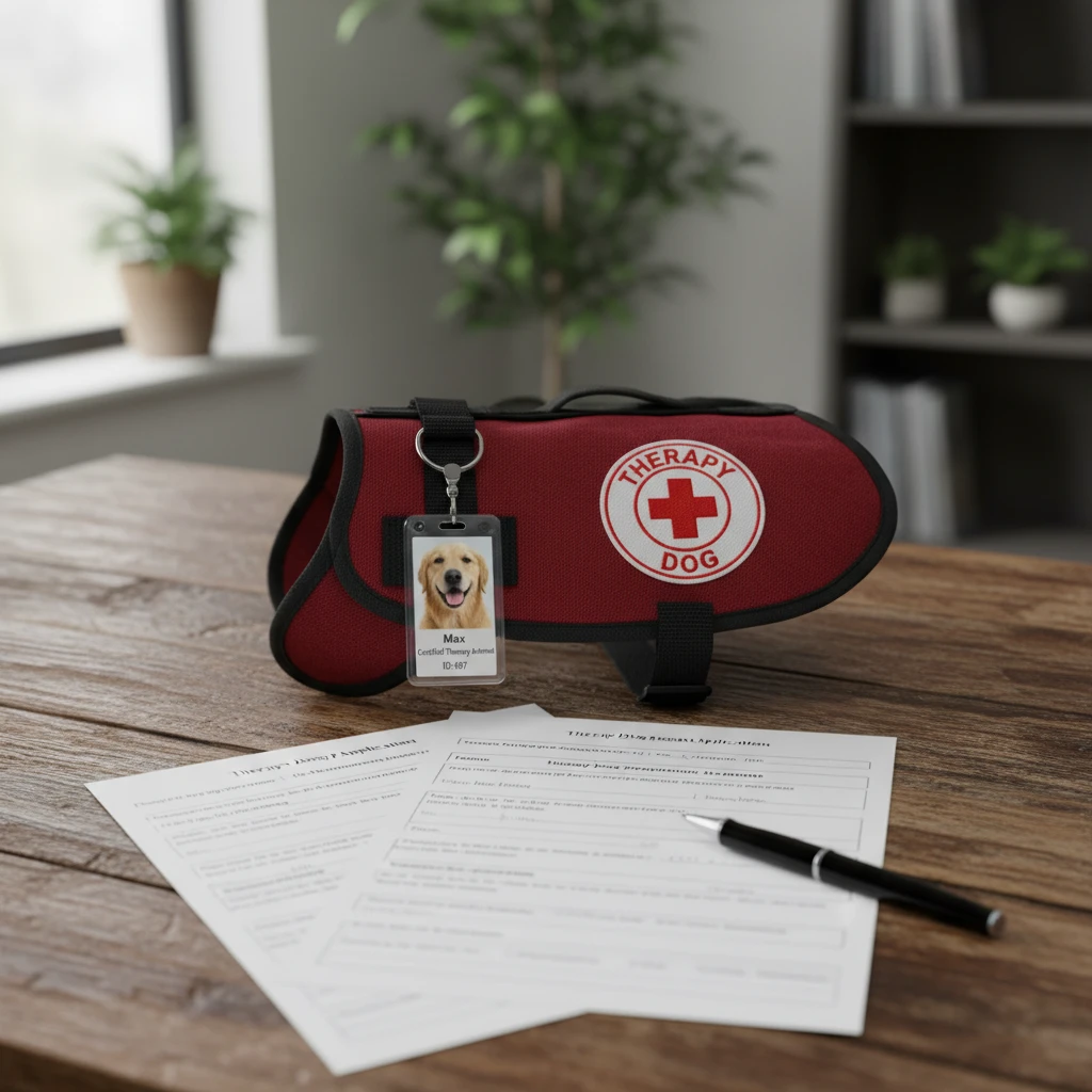 Therapy dog vest and registration paperwork