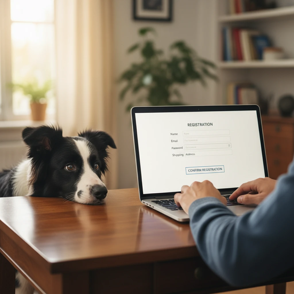 Owner registering for dog training online