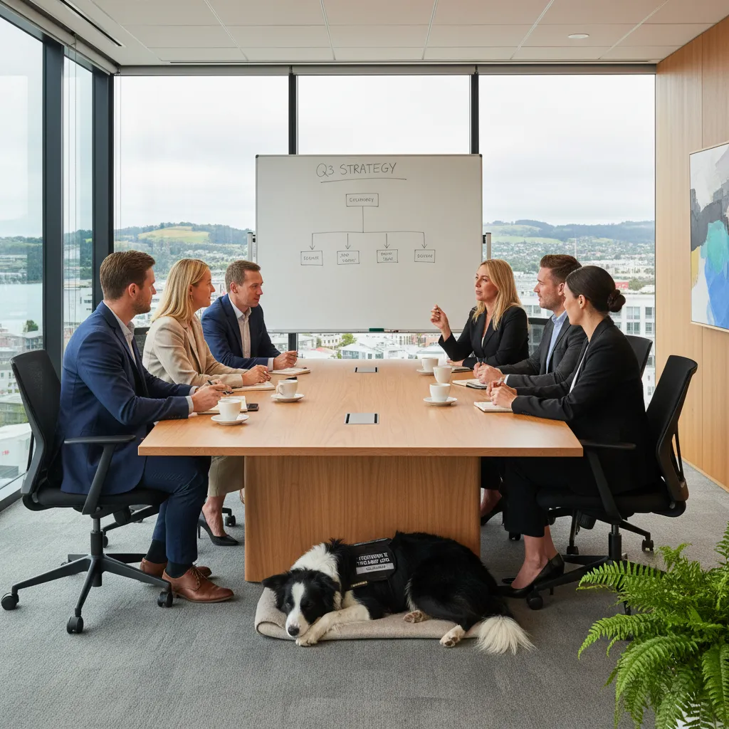 Corporate wellness session in Dunedin with a therapy dog