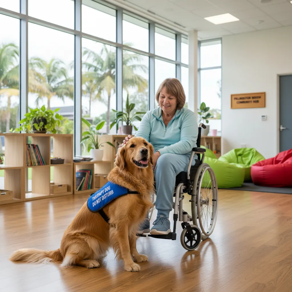 Therapy dog providing companionship in a Palmerston North community center