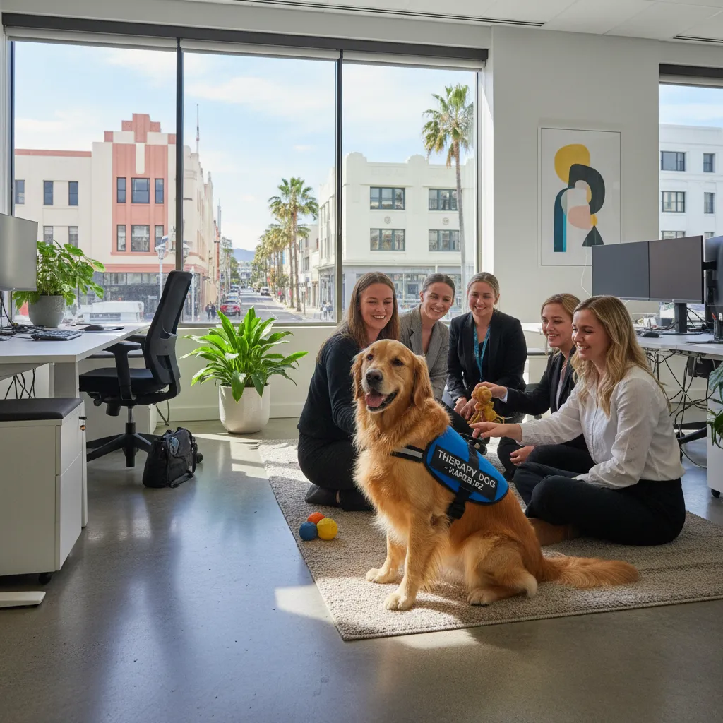 Napier Hastings wellness dogs in a corporate office setting